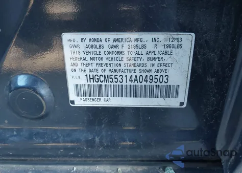 2004 Honda Accord 2.4 Lx from USA, damaged, VIN 1HGCM55314A049503